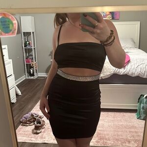 Black Cutout Mini Dress with Silver Detail